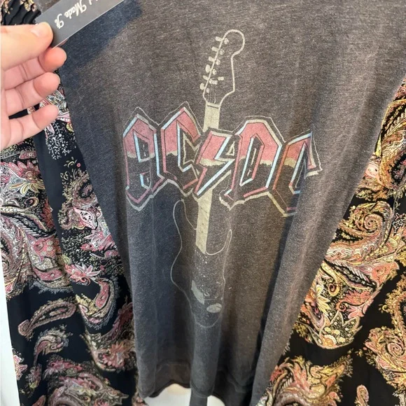 Custom AC/DC Graphic Women's Top with Paisley Sleeves - Picture 4 of 5